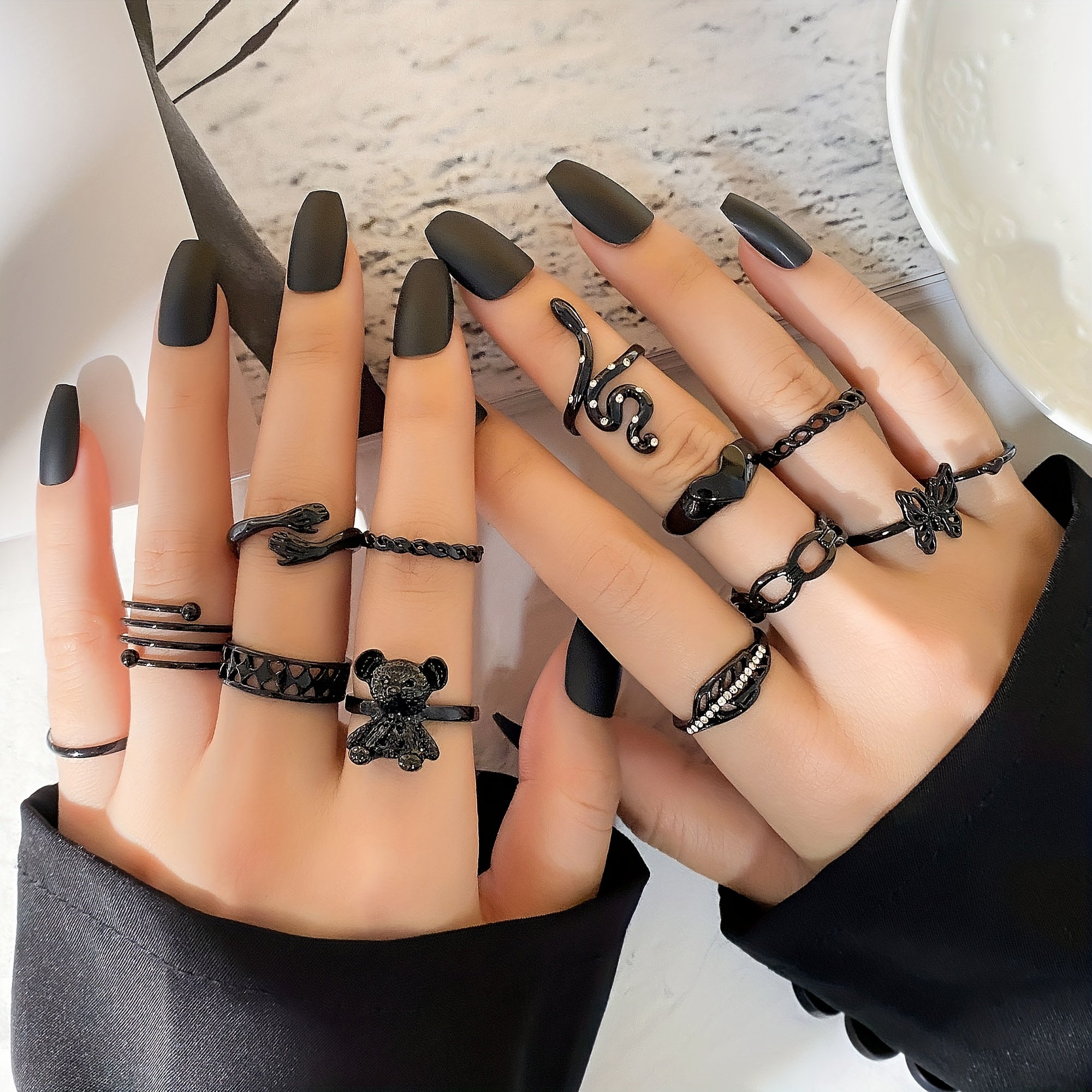 13pcs/set Y2k Ring Set Trendy Patterns Snake Butterfly Chain Teddy Bear Inlaid Zircon Mix And March For Daily And Party Outfits Gift For Cool Girls