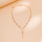 Devil's Eye Beaded Necklace Cross Shape Pendant Y-shaped Necklace Elegant Neck Chain Jewelry
