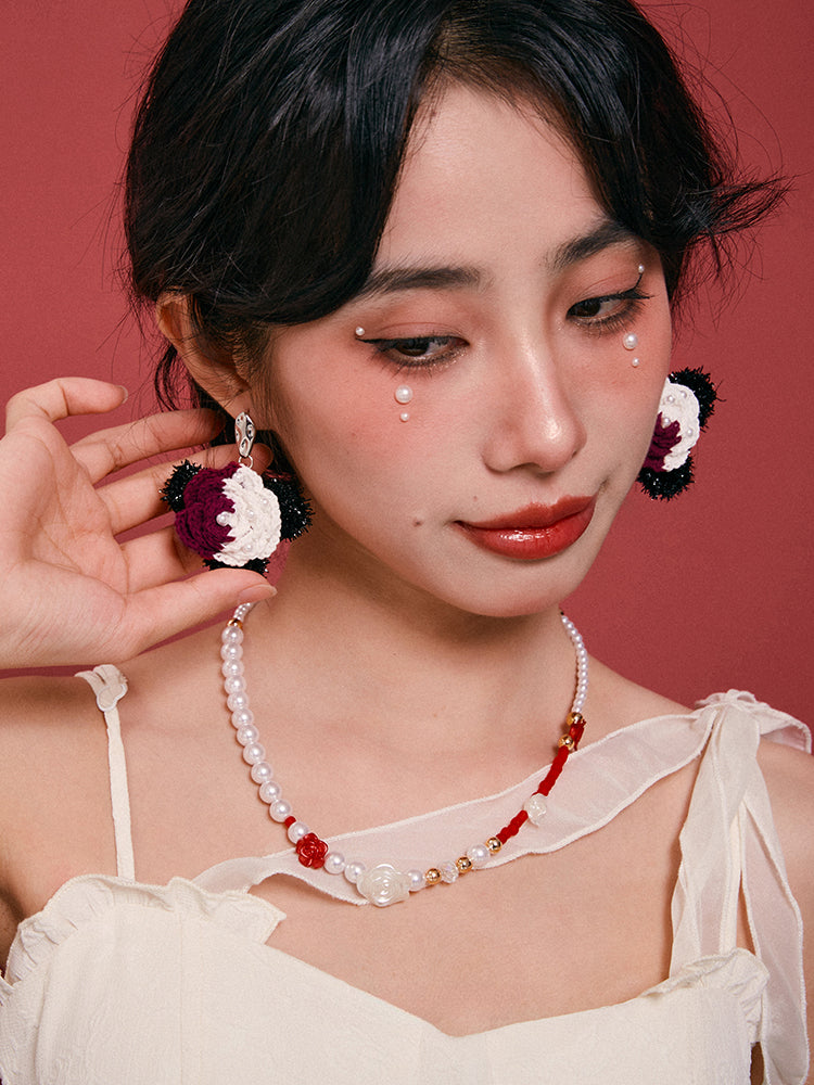 LB Hand Crochet "Rose" Earrings Halloween Ear Clip LOJL92