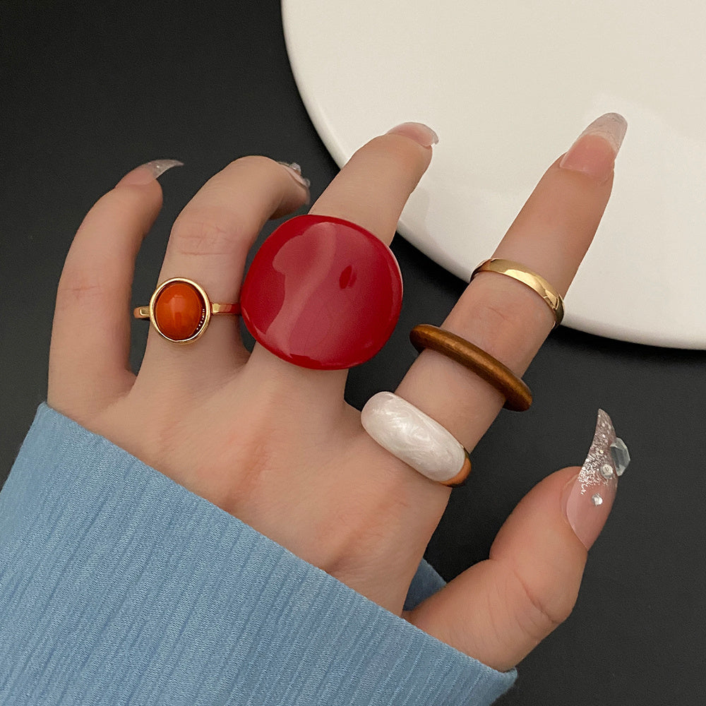 Oval Red Resin Ring Set Of 5