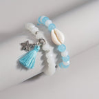 2pcs Glass Beads Tassel Alloy Starfish Pendant Ladies Bracelet Set Summer Beach Decor Vacation Ornament