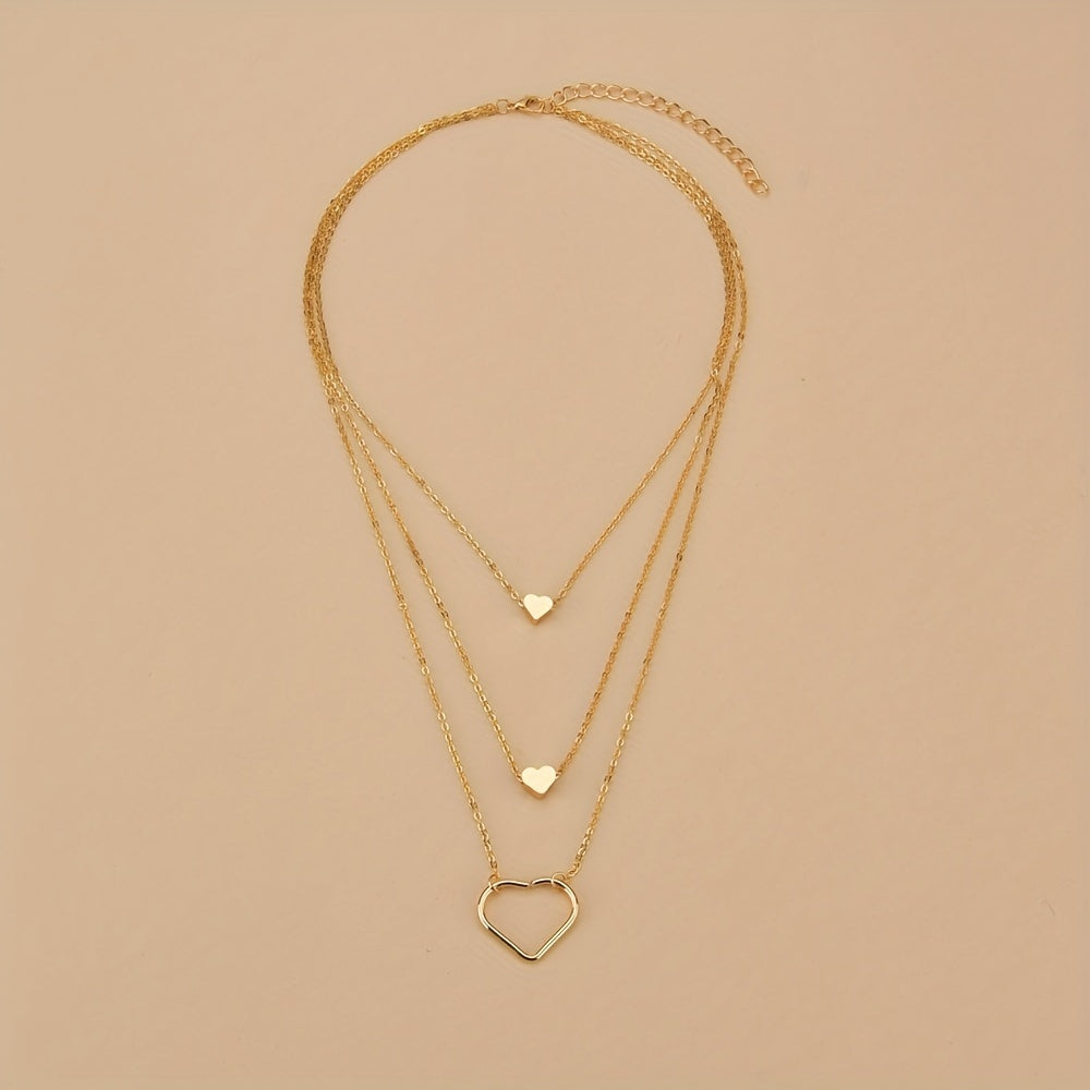 Stylish Alloy Heart Pendant Multilayer Stacking Ladies Necklace Jewelry Gift