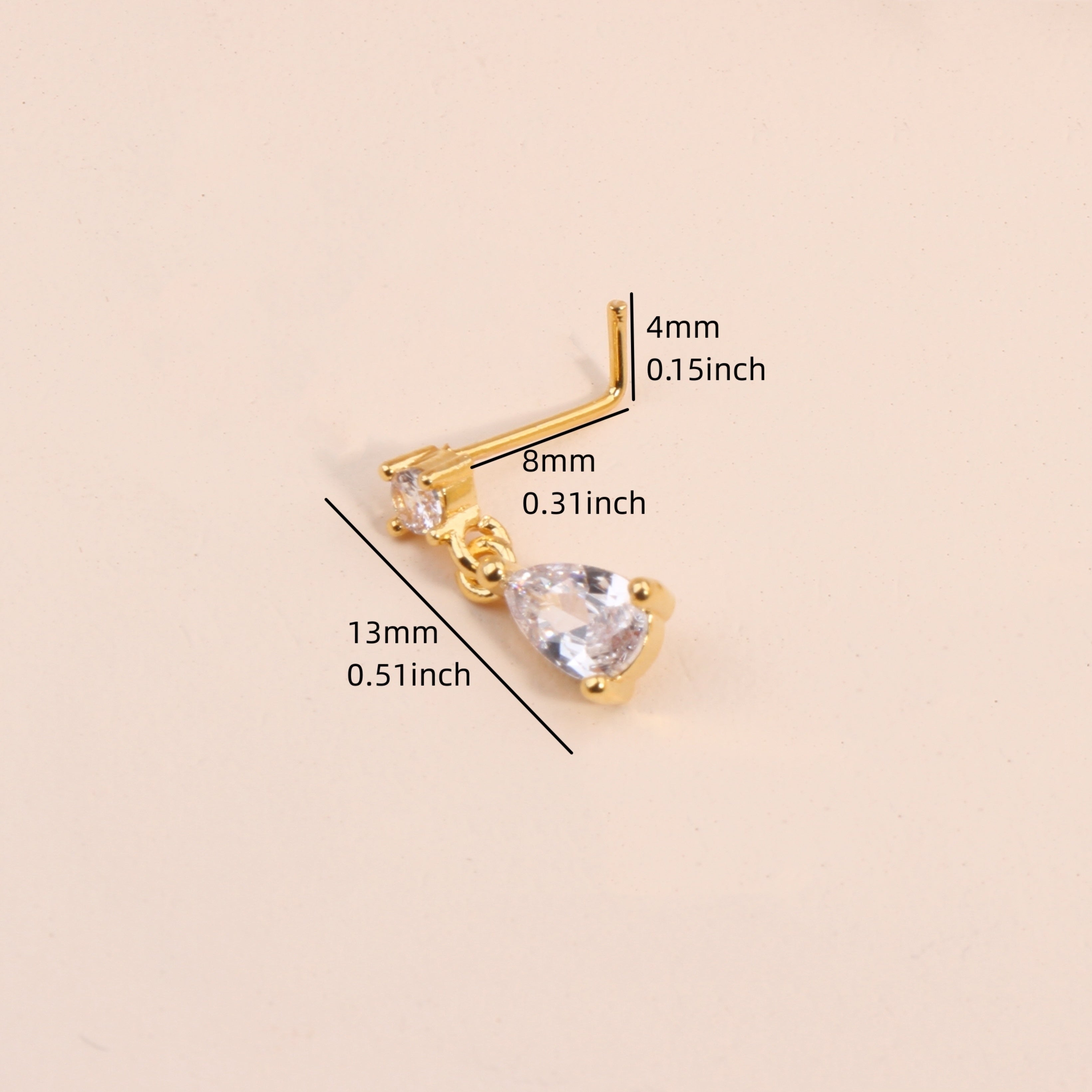 Simple Style Water Drop Shape Pendant Nose Nail Inlaid Shiny Zircon L-Shaped Ear Cartilage Piercing Body Jewelry Nose Ring