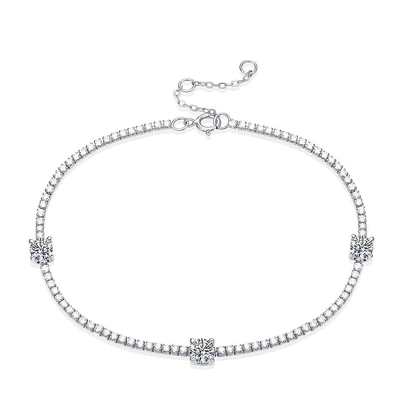 Moissanite Chain Bracelet Adjustable 925 Silver Hand Chain Jewelry Decor