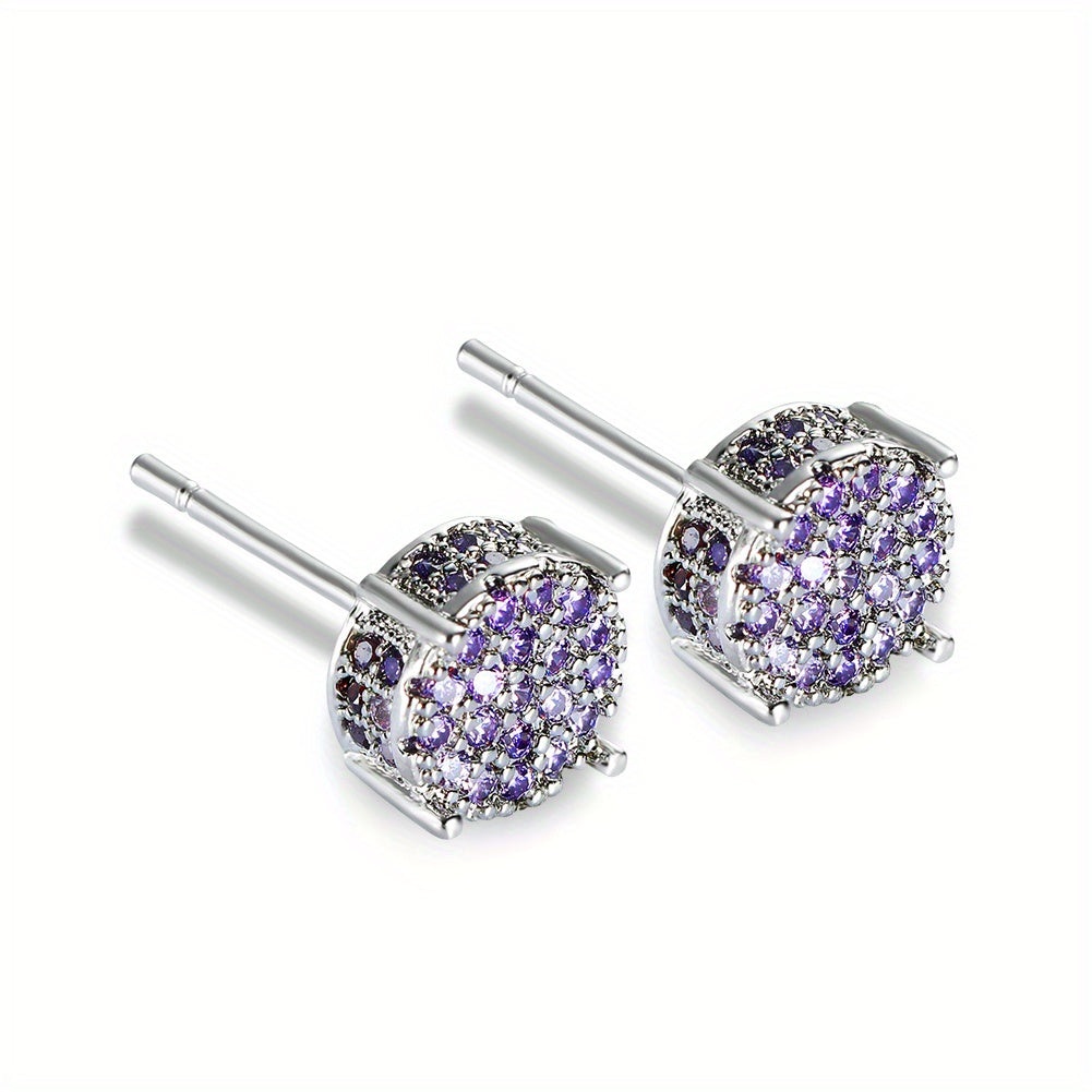 Luxurious 18K Gold Plated Multicolor Zircon Round Stud Earrings for Women