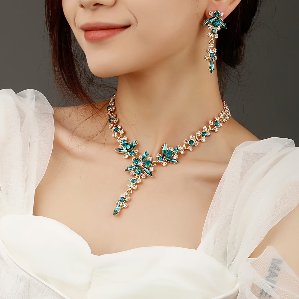 Elegant Emerald Gemstone Bridal Jewelry Set - 18K Gold Plated Birthstone Necklace and Earrings for Weddings, Proms, and Special Occasions
