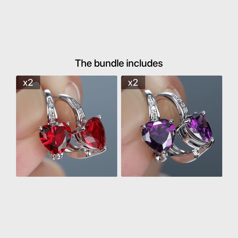 Birthstone Hoop Earrings Heart Cut Garnet Drop Earrings Heart Shaped Clip On Earrings Valentine's Day Gift 1Pair