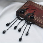 Halloween Ear Jewelry Carved Golden Moon Chain Tassel Design Dangle Earrings Goth Style Female Gift
