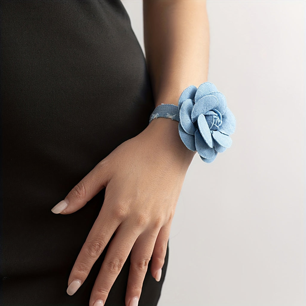 Elegant French Blue Phantom Flower Necklace & Romantic Bracelet Wristband
