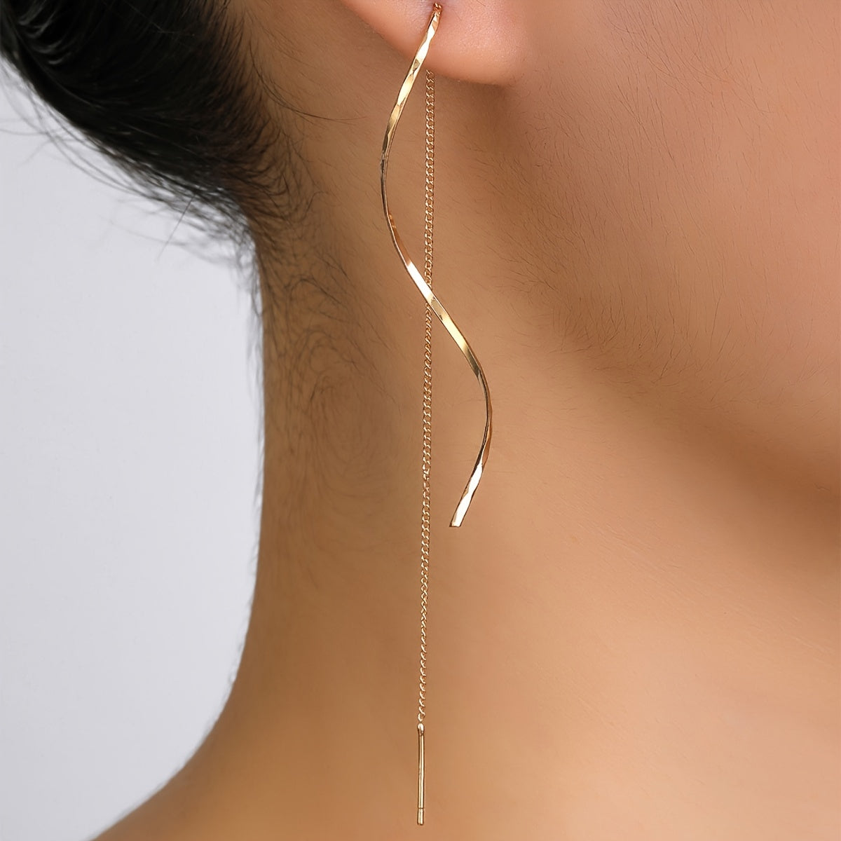 Elevate Your Style with our Elegant Long Tassel Threader Earrings - Wave Shaped Design