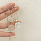 1pc Fashion Metal Wrapped Love Heart Crystal Stone Pendant Couple Necklace