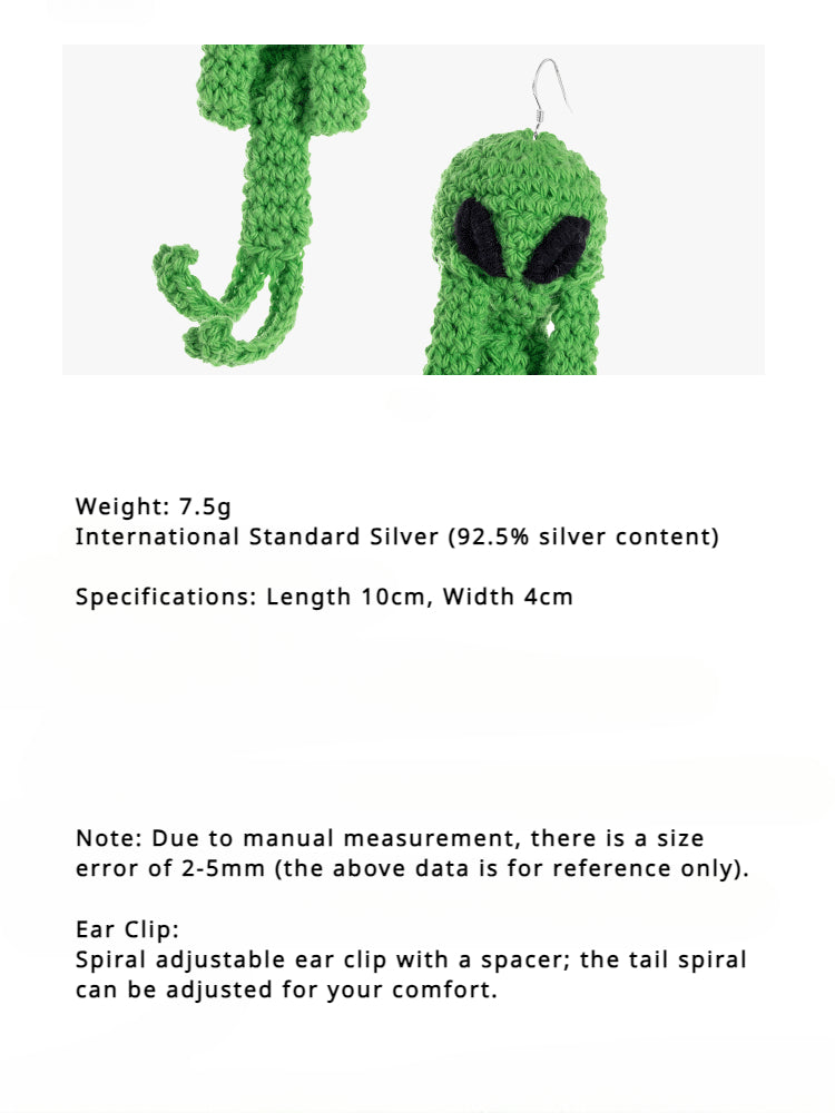 LB Green Plush Alien Unique Earrings LOJL15