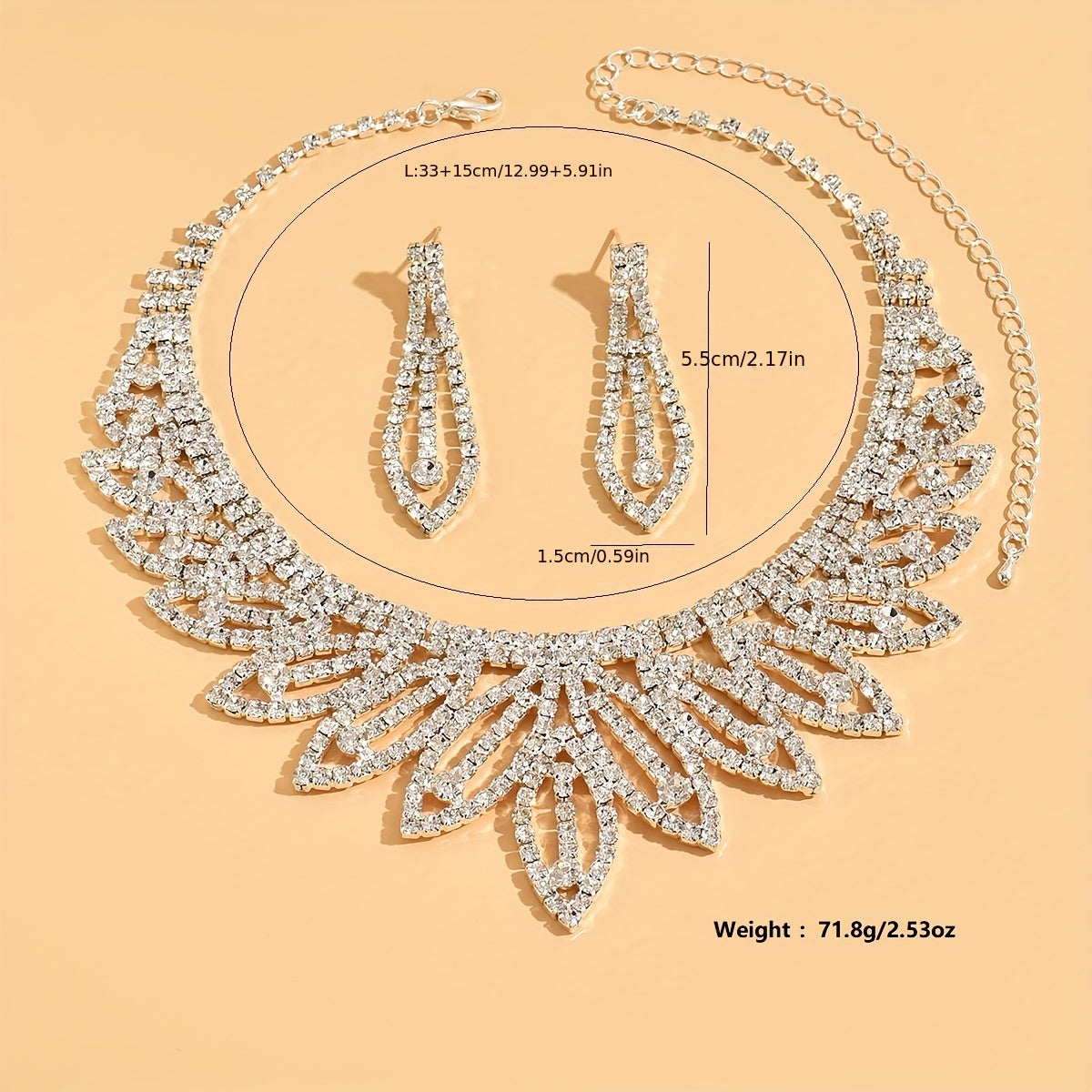 Sparkling Rhinestone Necklace and Earrings Set for Women - Perfect for Weddings and Special Occasions, Silver Plated Jewelry