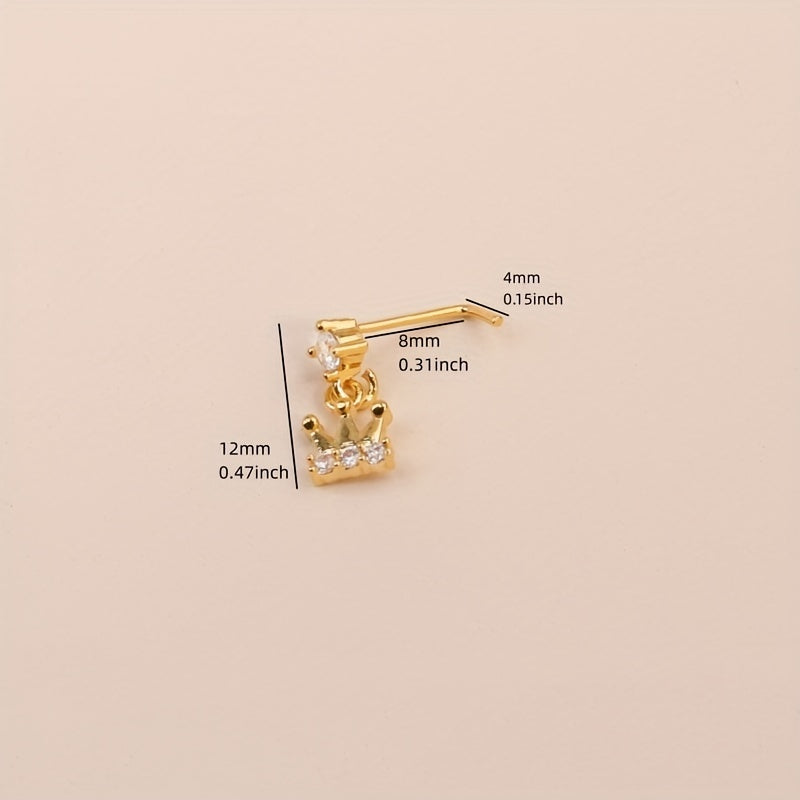 L Shape Dangle Nose Ring Stud CZ Small Crown Ear Cartilage Piercing Pendant Body Piercing Jewelry