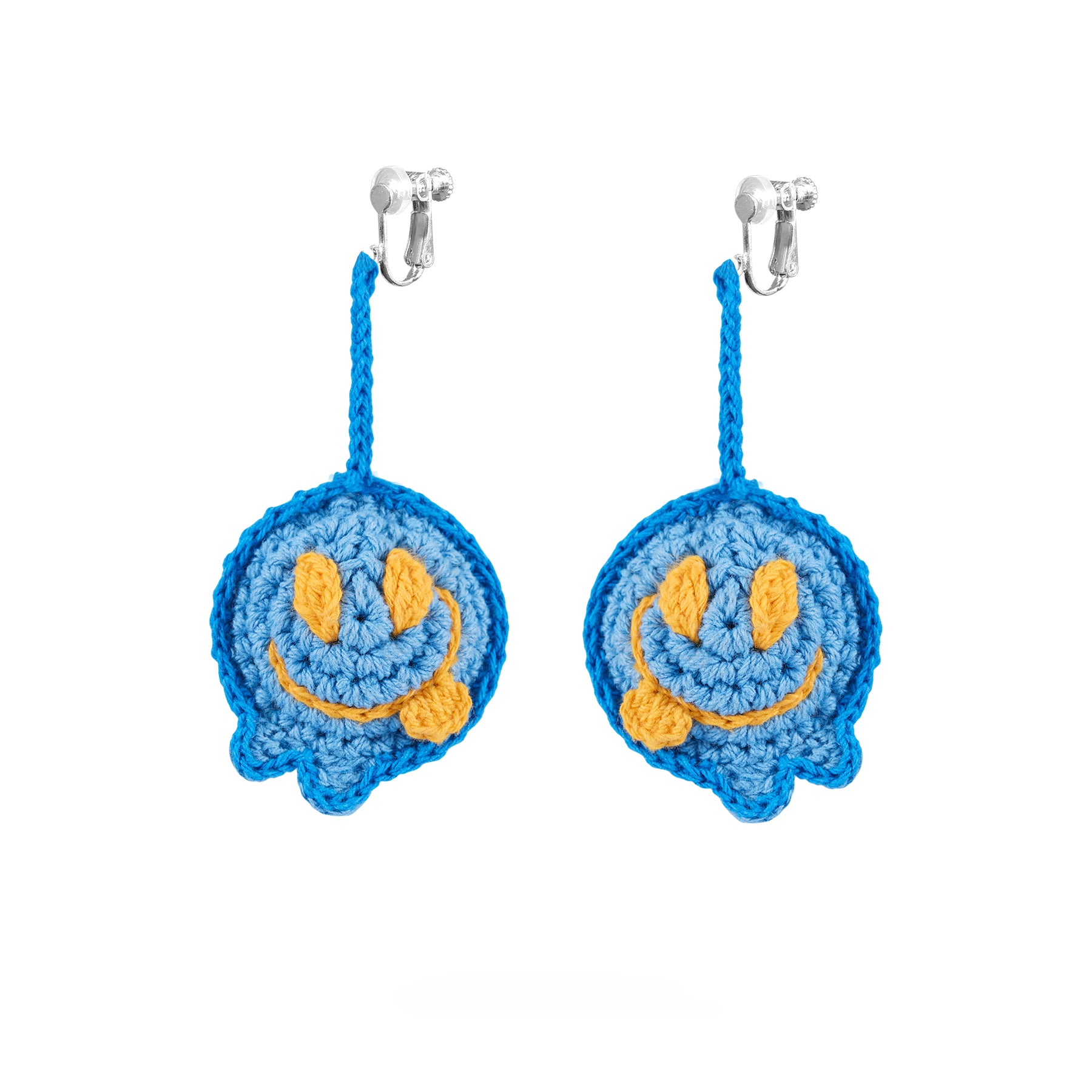 LB Hand Crochet "Funny Smiling Face" Earrings Long Ear Clip LOJL100