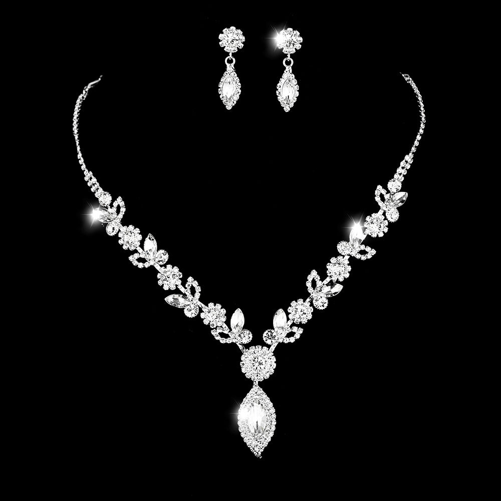 Exquisite Jewelry Set Flower & Leaf Shaped Zircon Pendant Necklace & Dangle Earrings / Chain Bracelet Wedding Photography