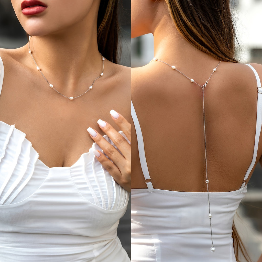 Sexy Faux Pearl Charm Chain Back Chain Body Chain Minimalist Necklace Women's Fine Jewelry Trendy Jewelry