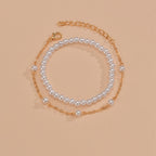 Vintage Adjustable Bracelet Set Faux Pearls Beads Sweet Hand Jewelry Set 2 Pcs Bracelet For Women