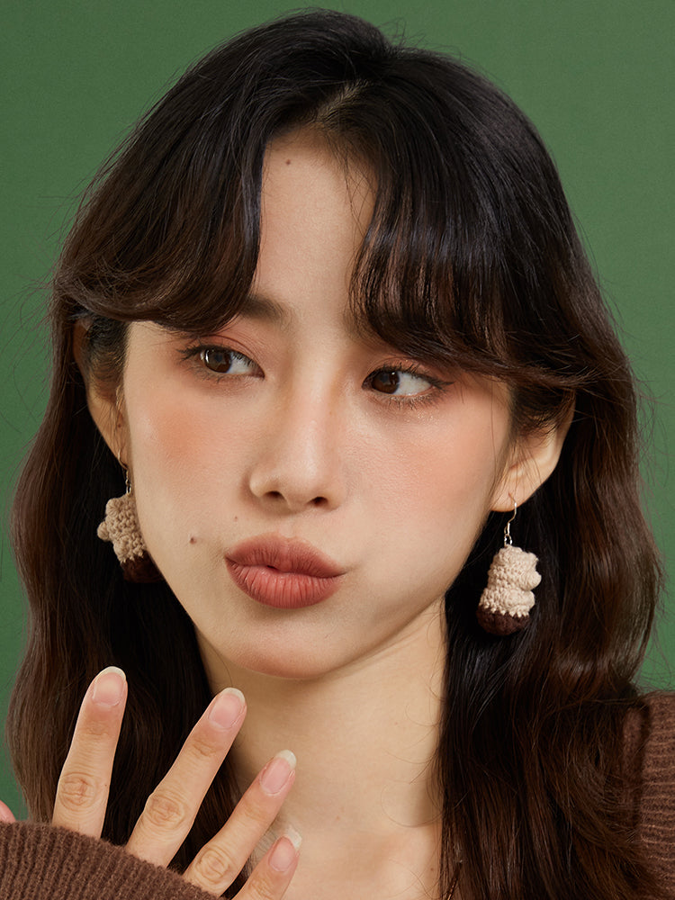 LB Hand Crochet "Little Bear" Earrings Cute Ear Clip LOJL97