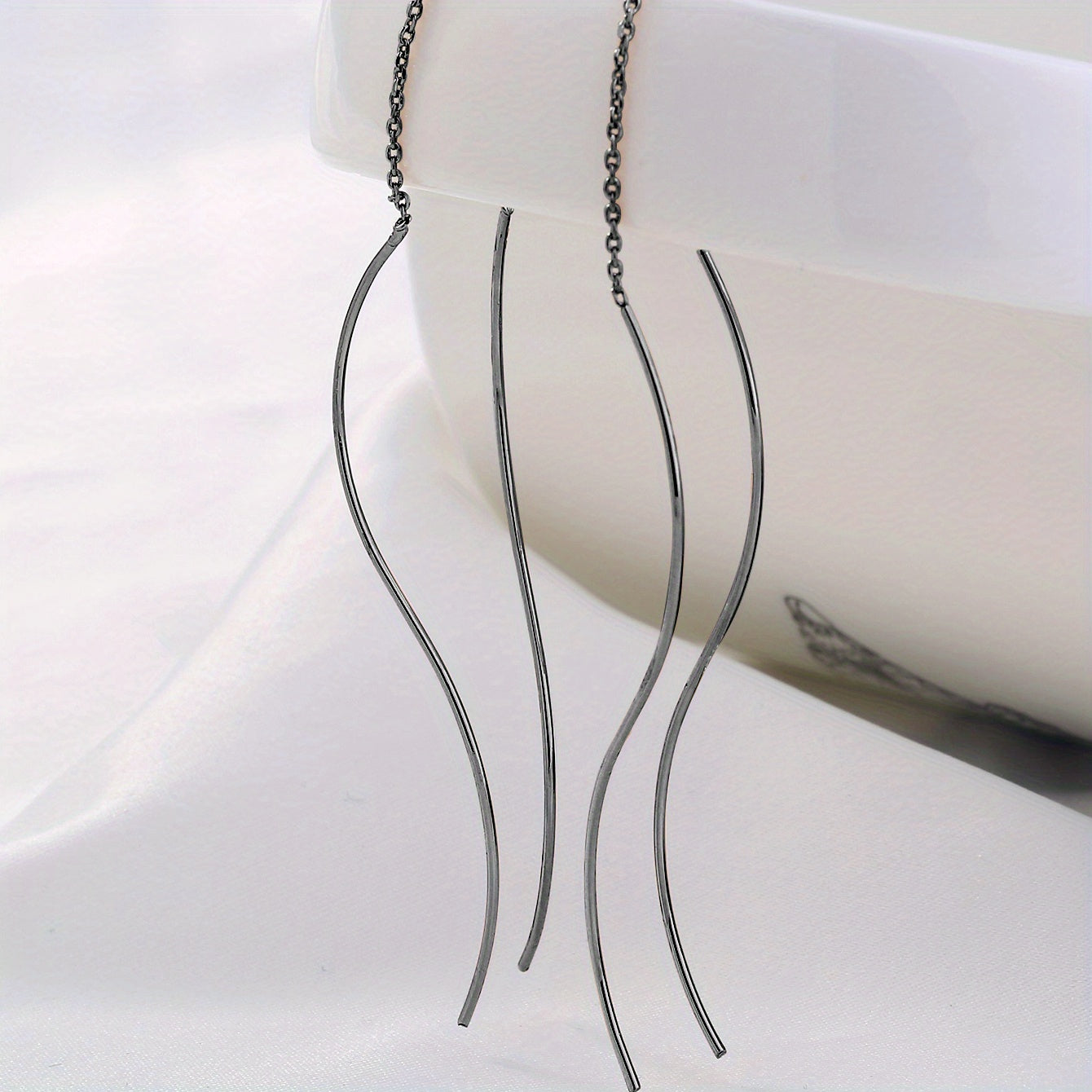 Elevate Your Style with our Elegant Long Tassel Threader Earrings - Wave Shaped Design