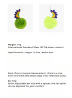 LB Plush Ball Earrings Exaggerated Green Plush Ear Clip LOJL3