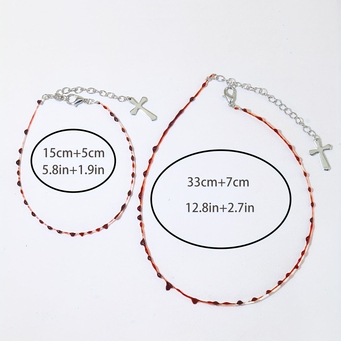 2pcs Necklace Plus Bracelet Gothic Style Jewelry Set Trendy Cross Pendant Blood Drop Design Match Daily Outfits Perfect Halloween Decor