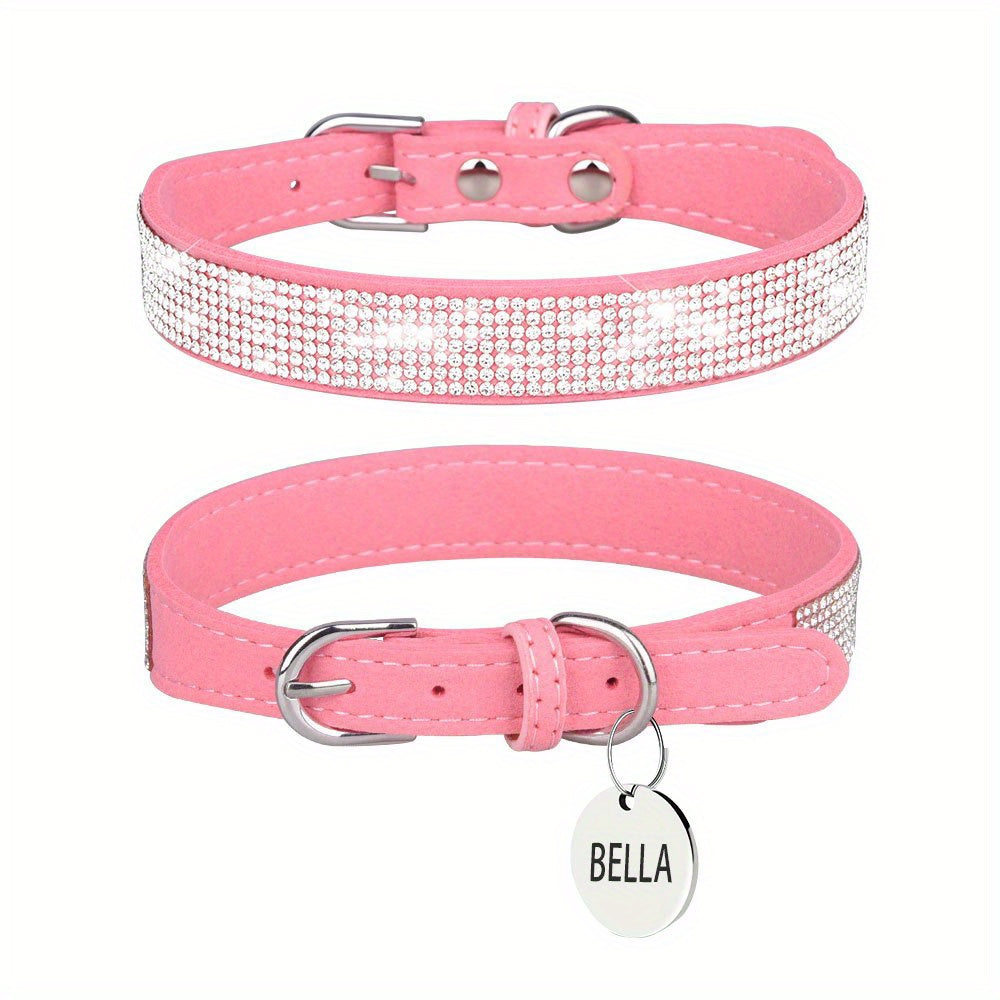 Custom Rhinestone Dog Collars, Soft Bling Dog Collars With ID Tag For Small Medium Large Dogs Cat