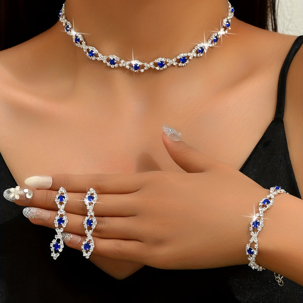 4pcs Trendy Devil Eye Jewelry Set - Necklace, Bracelet, and Rings with Rhinestone Inlay and Multi-Color Options - Perfect for Parties and Special Occasions