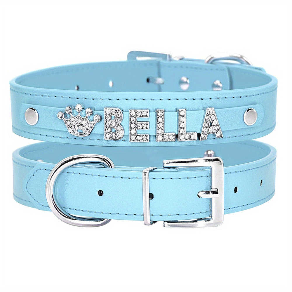 Personalized Dog Collar PU Leather Puppy Cat ID Collars With Rhinestone Heart Star Shaped Dog Accessory For Small Medium Dogs