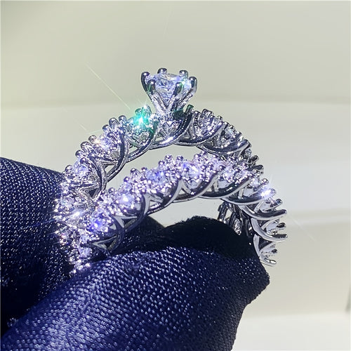 Elegant 2-Piece 18K Gold Plated Zircon Eternity Ring Set: Perfect for Weddings
