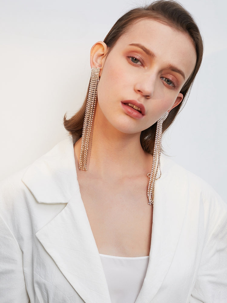 FN Slim Temperament Long Tassel Pendant Earrings LOJS44