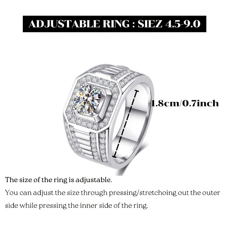 1pc 1CARAT D Color VVS Moissanite New Style18K Platinum Engagement Ring Moissanite Rhinestone Ring For Men
