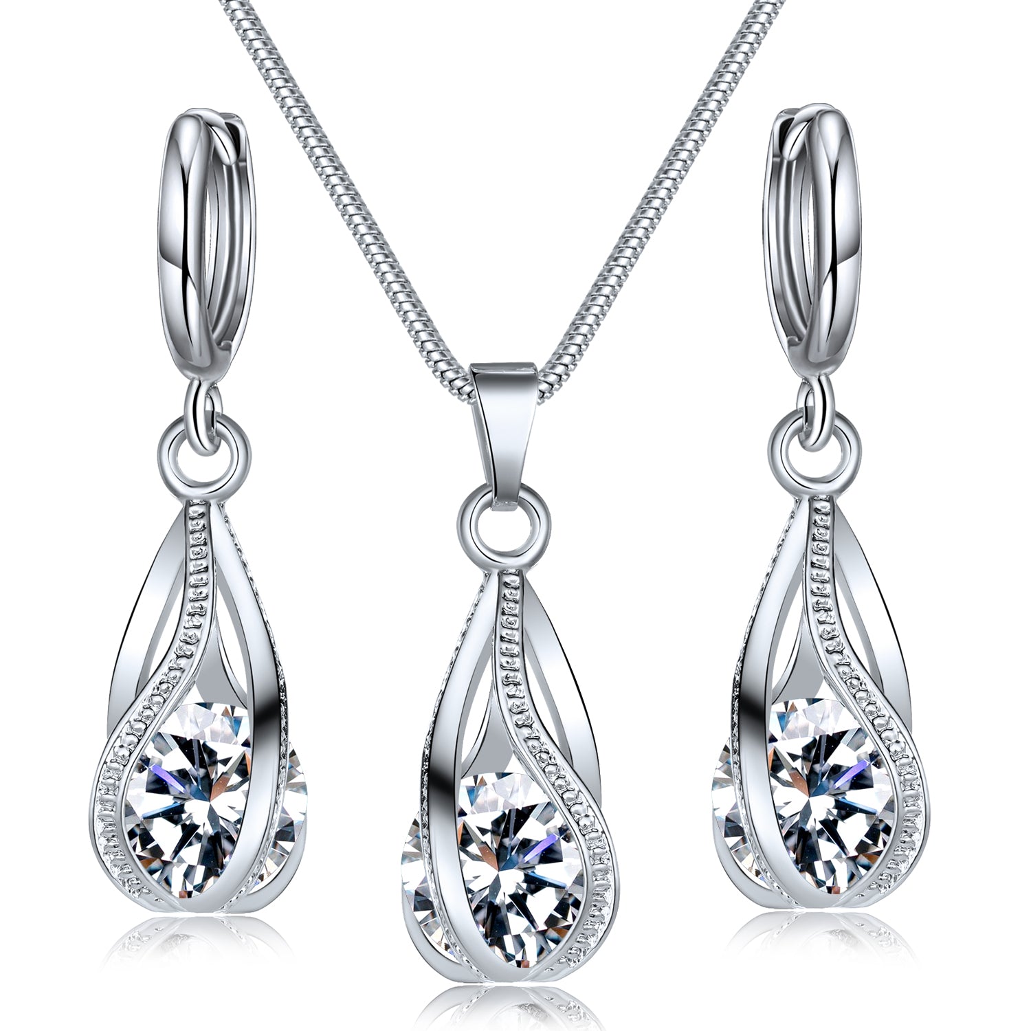 Shine Bright Like a Diamond with our 3-Piece Faux Crystal Earrings and Necklace Set