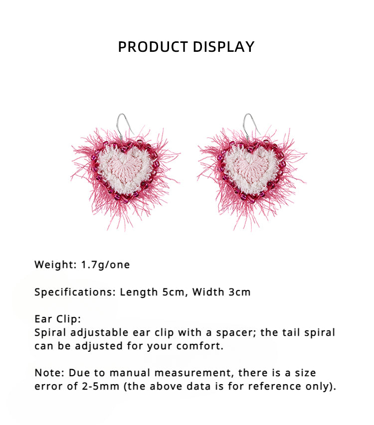 LB Hand Crochet "Love" Earrings Sweet Ear Clip LOJL93