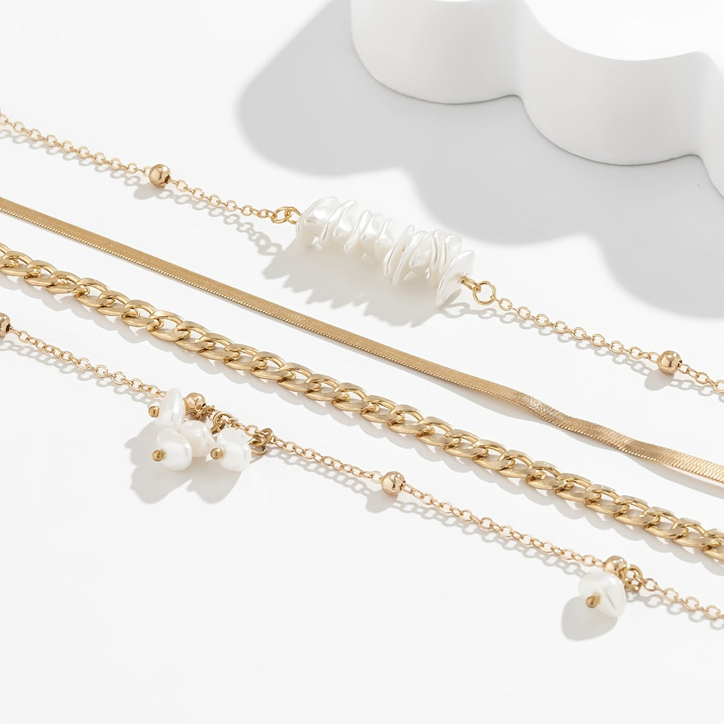 Get Ready to Shine with our 4pcs Irregular Pearl Tassel Necklace Set - Perfect for Parties and Casual Wear