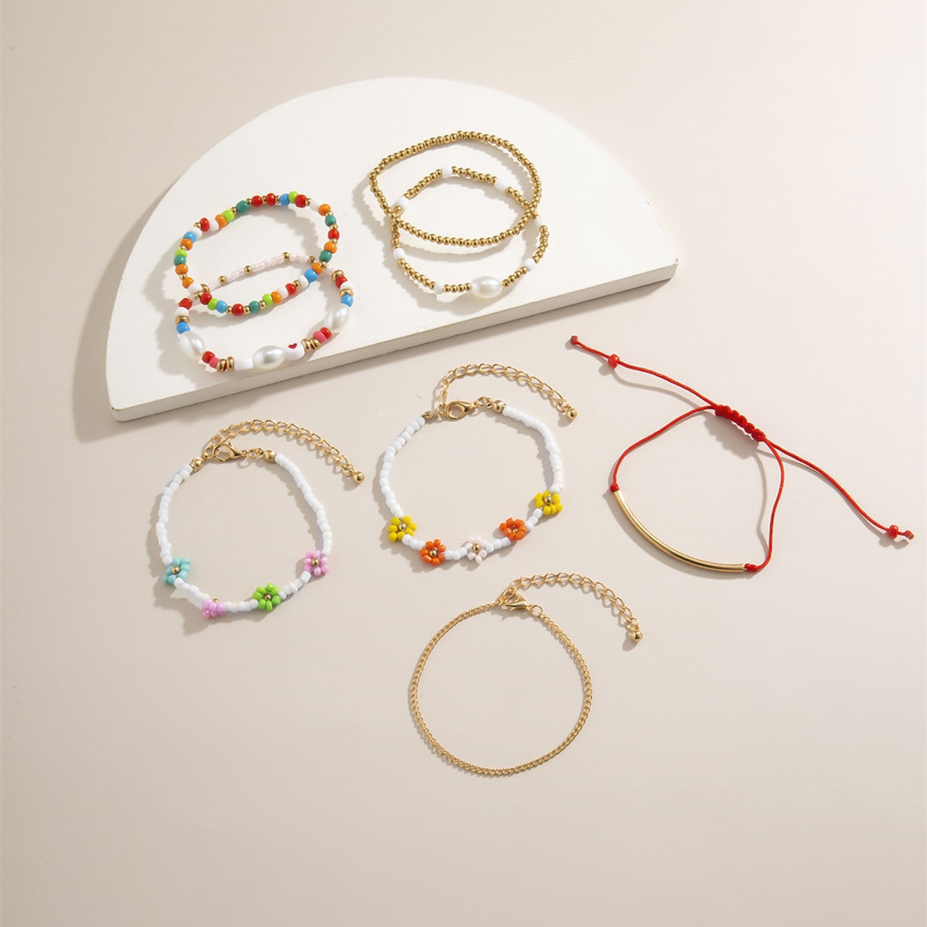 Handmade 8Pcs Colorful Beads Bracelets Set For Women Girls