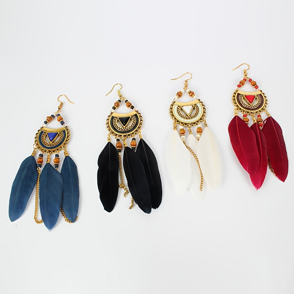 Boho Style Feather Drop Earrings for Summer Beach Surfing Jewelry
