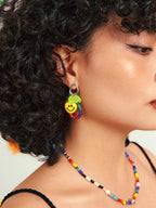 LB Hand Crochet  "Rainbow Smiley Heart" Earrings LOJL89
