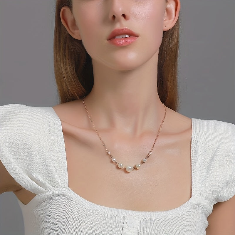 Elegant Round Shape Faux Pearl Chain Necklace