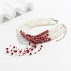 Gothic Blood Drop Fringe Necklace - Fashionable Sweet Synchronized Multi-Colored Pearl Beaded Charm