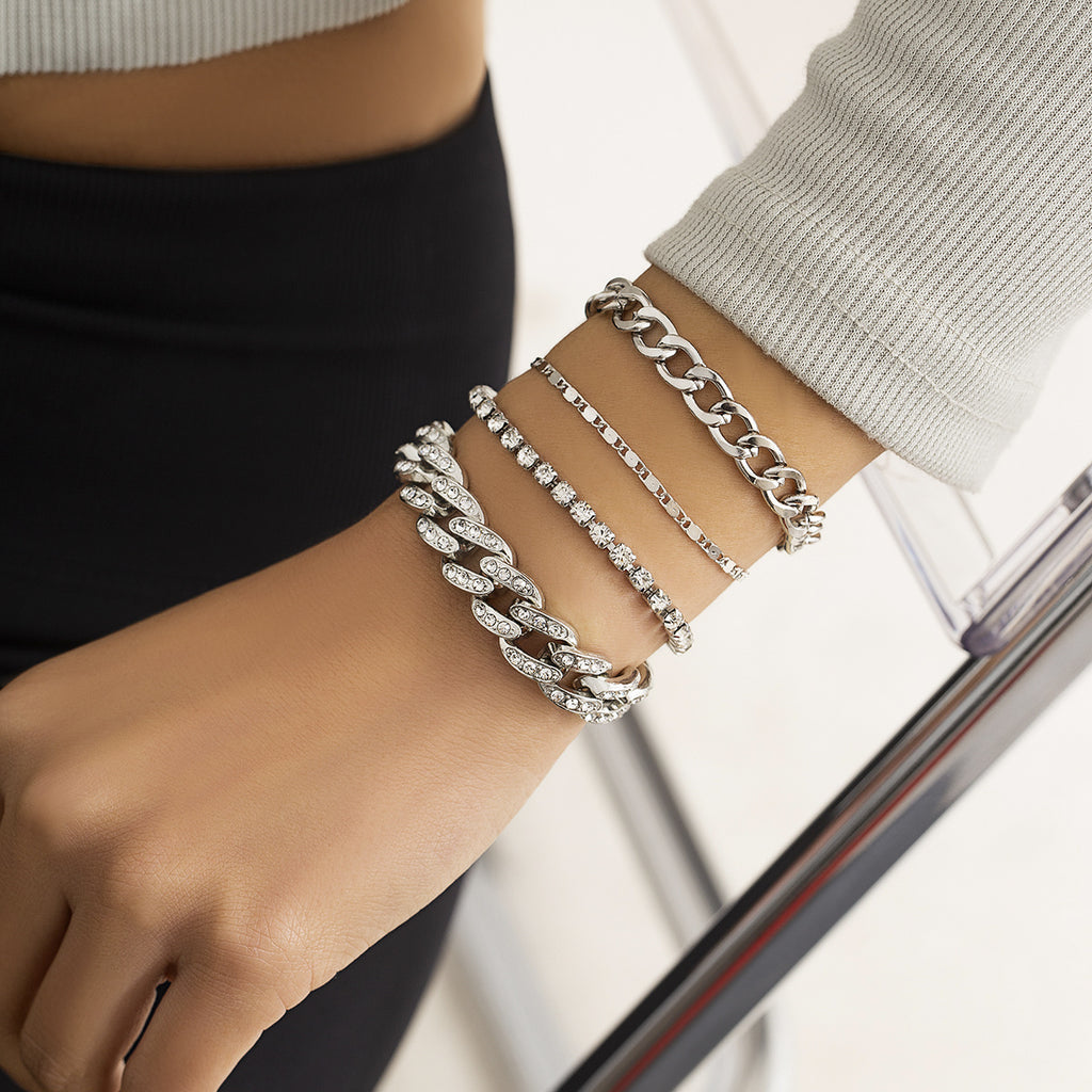 4-Piece Cuban Openwork Bracelet Set - A Perfect Gift for the Special Women in Your Life!