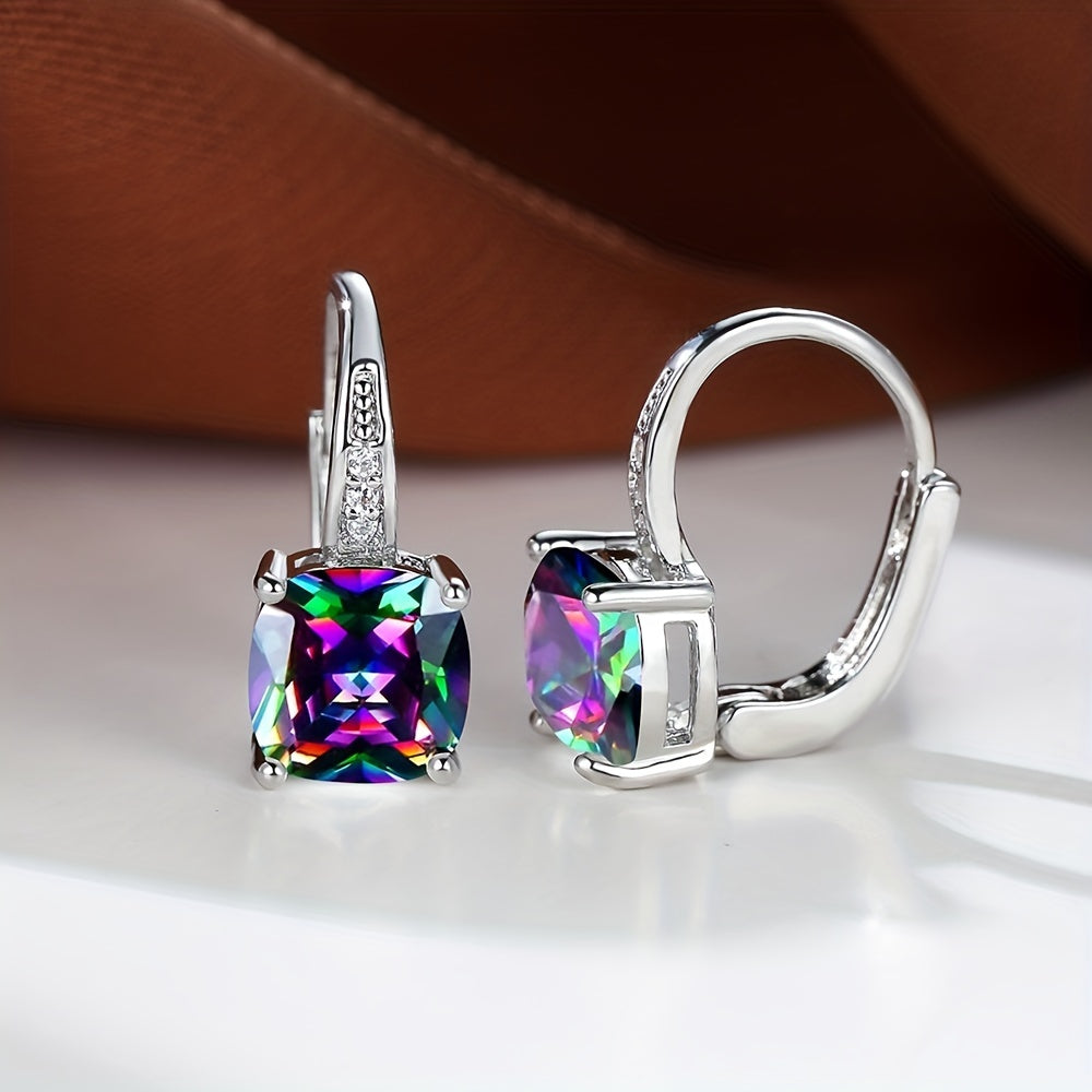 Mystic Square Rainbow Color Zircon Earrings Vintage Wedding Earrings For Women Fine Jewelry