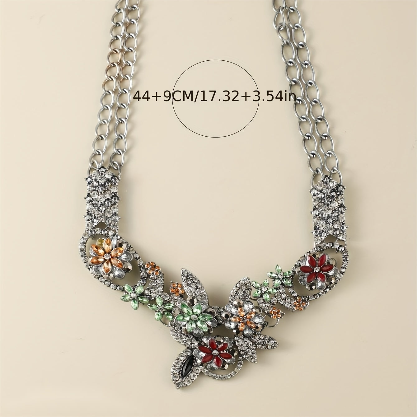 Personality Alloy Exaggerated Luxury Flower Charm Women's Glass Necklace Statement Necklace Jewelry Gift