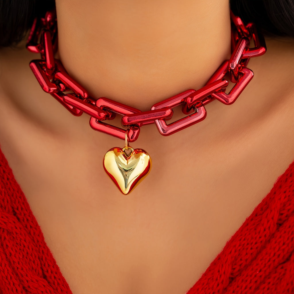 Make a Statement with our Exaggerated Fashion Geometric Square Buckle Necklace featuring a Cute Heart-Shaped Pendant - Perfect for Parties and Gifting!