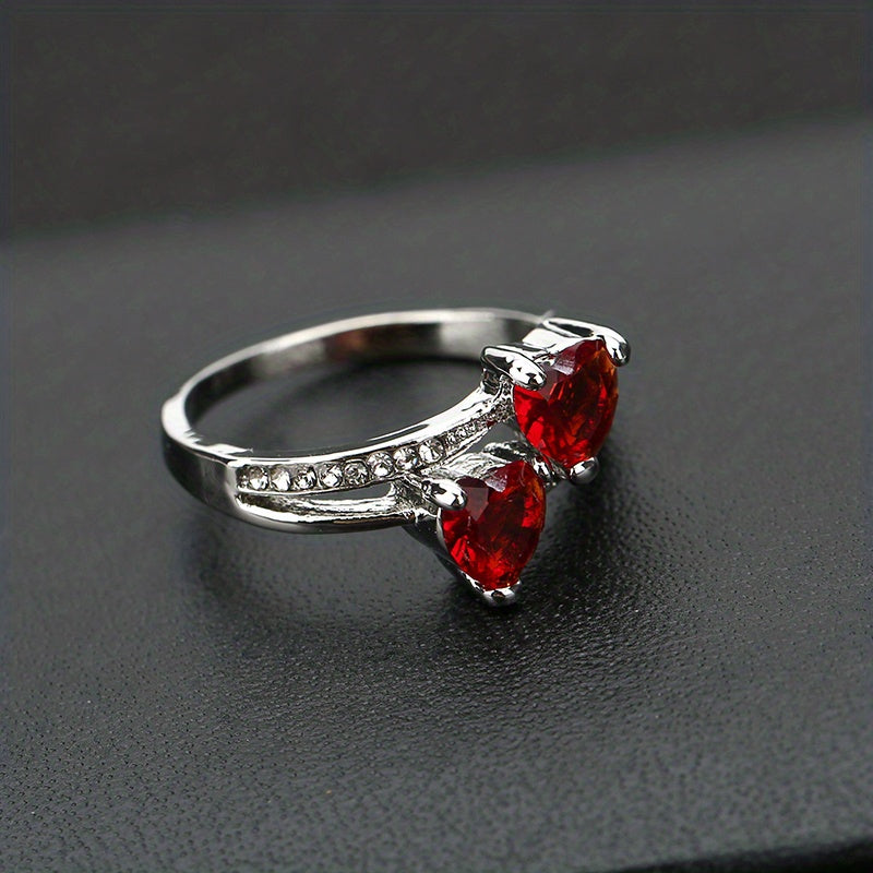 Make Her Heart Flutter with Our Elegant Double Heart Zircon Ring - Perfect for Weddings and Parties!