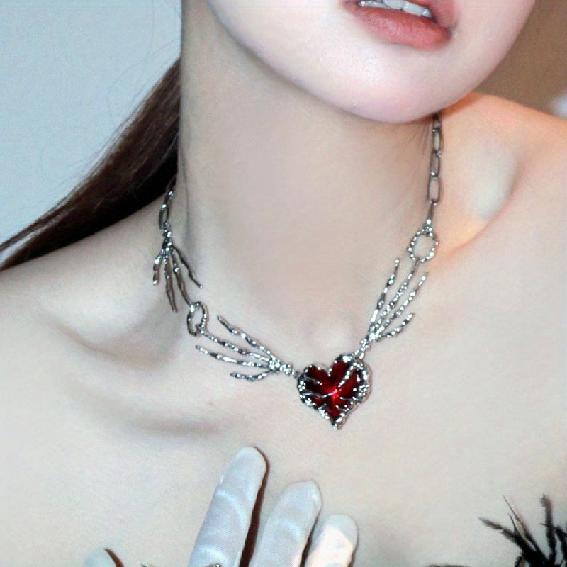 Punk Personality Dark Red Love Pendant Ghost Claw Niche Design Necklace