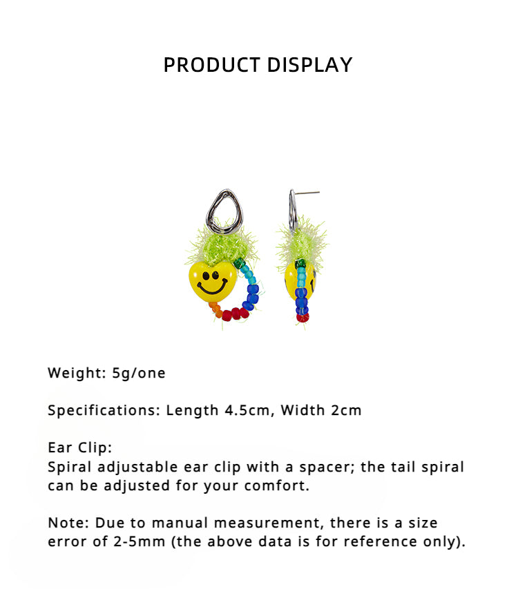 LB Hand Crochet  "Rainbow Smiley Heart" Earrings LOJL89