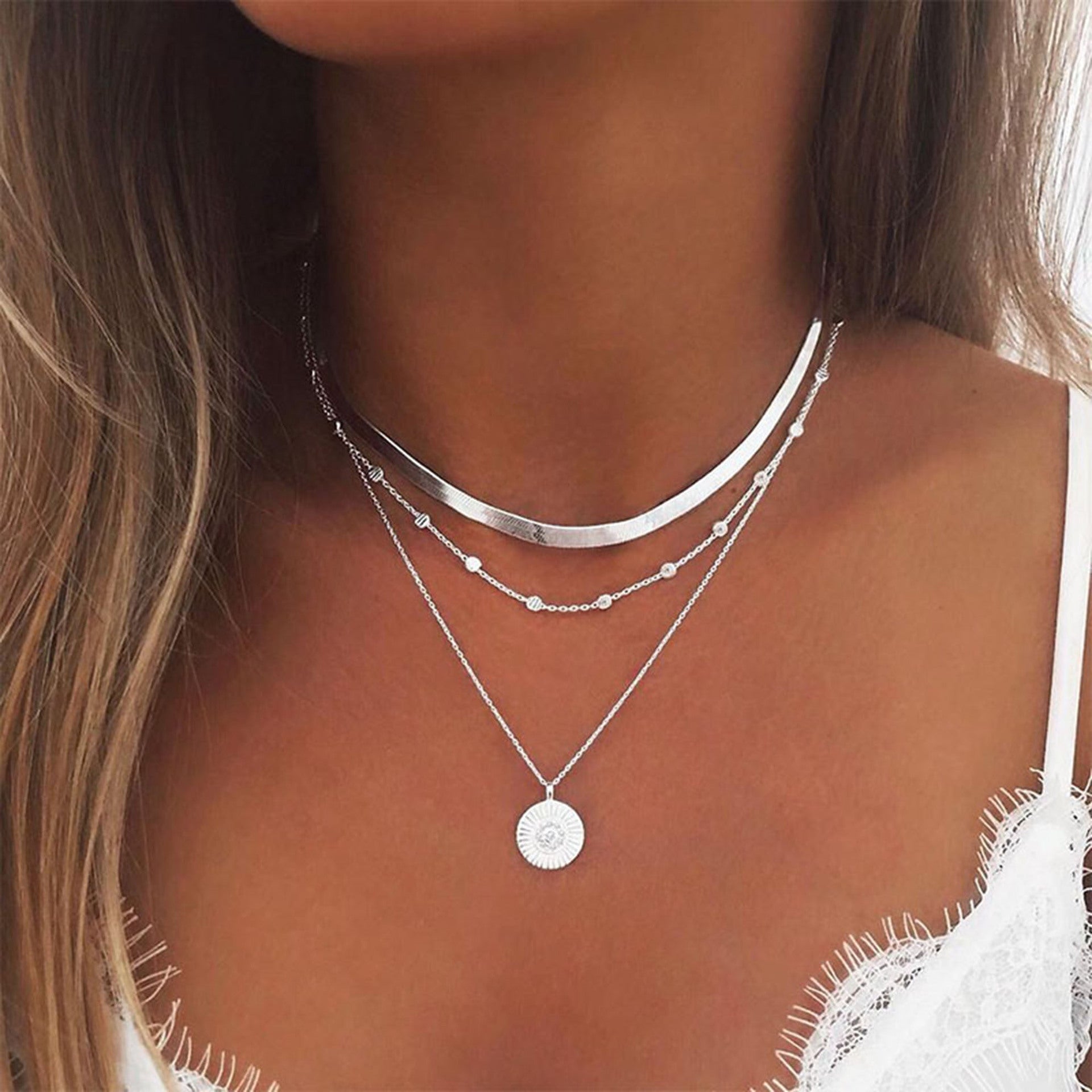 Simple Multi-layer Flounce Pendant Necklace For Women Blade Chain Neck Chain