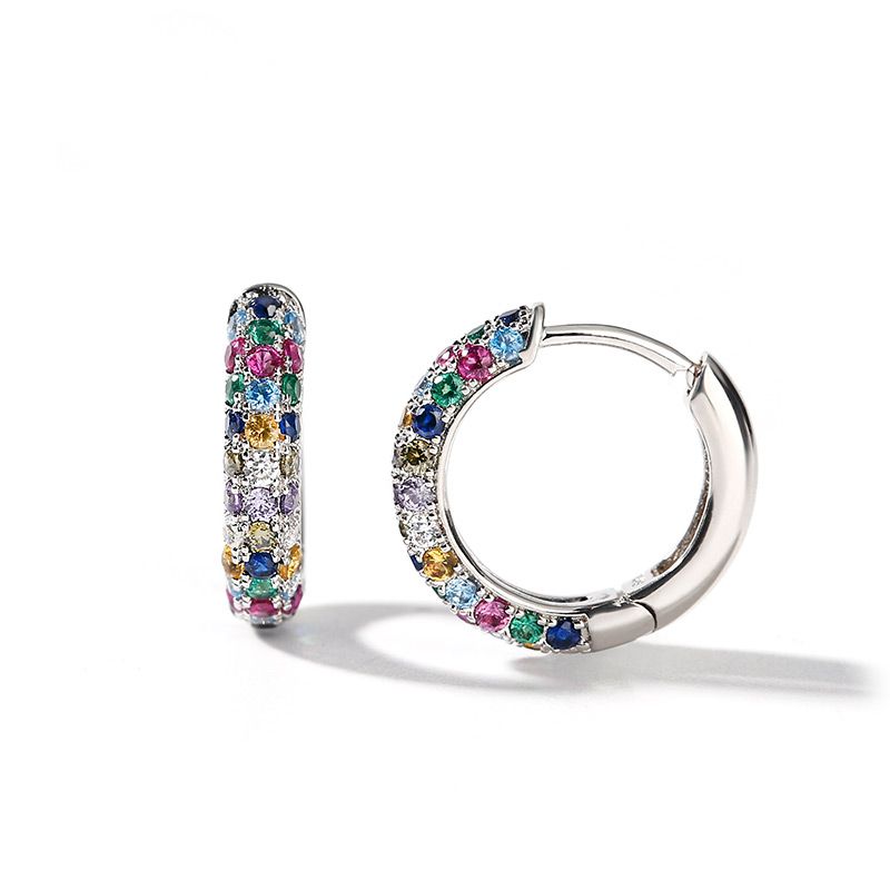 Complete Your Look with our Fashionable and Luxurious Mini Round Silver Plated Earring Set with Colorful Zircon Stones for Women