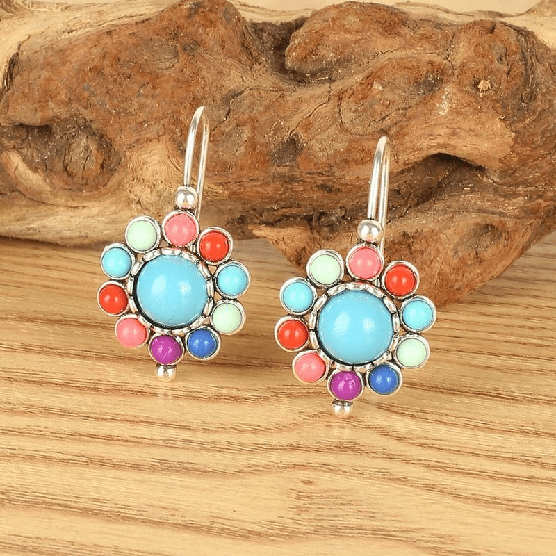 Add a touch of ethnic personality with our Vintage 925 Silver Plated Multicolor Blue Ston Hook Drop Earrings